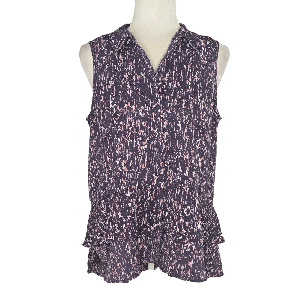 Simply Vera Wang EUC sleeveless hi-low blouse abstract speckled Large purple